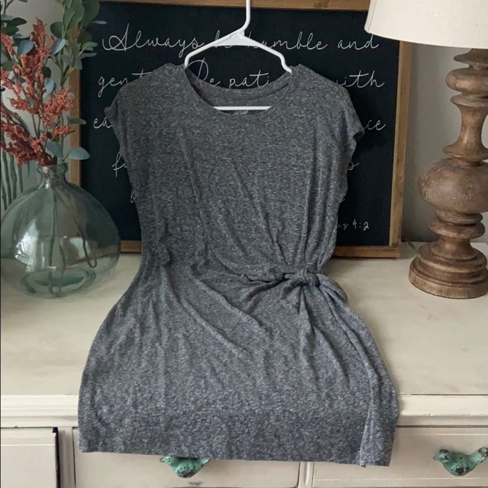 Grey side tie jersey dress